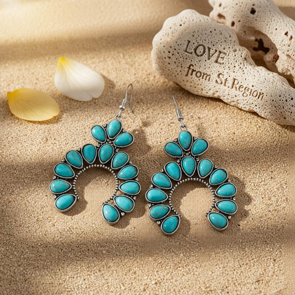 Turquoise and Silver-Plated Patchwork Round Drop Earrings, silver drop earrings for women, lifestyle look