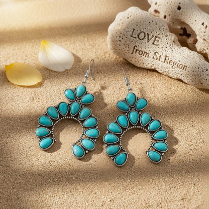 Turquoise and Silver-Plated Patchwork Round Drop Earrings, silver drop earrings for women, lifestyle look