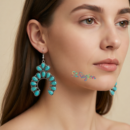 Turquoise & Silver-Plated Patchwork Round Drop Earrings