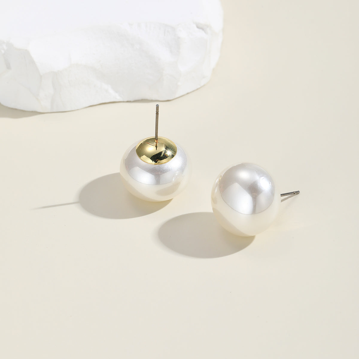 White Pearl & 18K Gold-Plated Stud Earrings