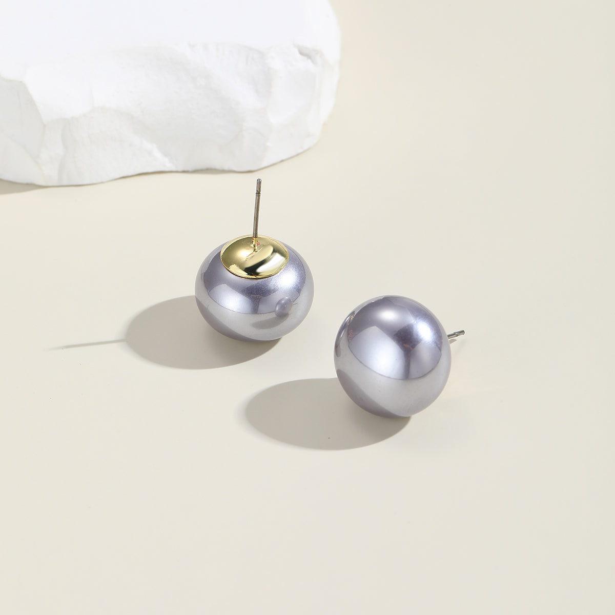 Gray Pearl & 18K Gold-Plated Stud Earrings