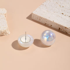Iridescent Pearl & Silver-Plated Round Stud Earrings