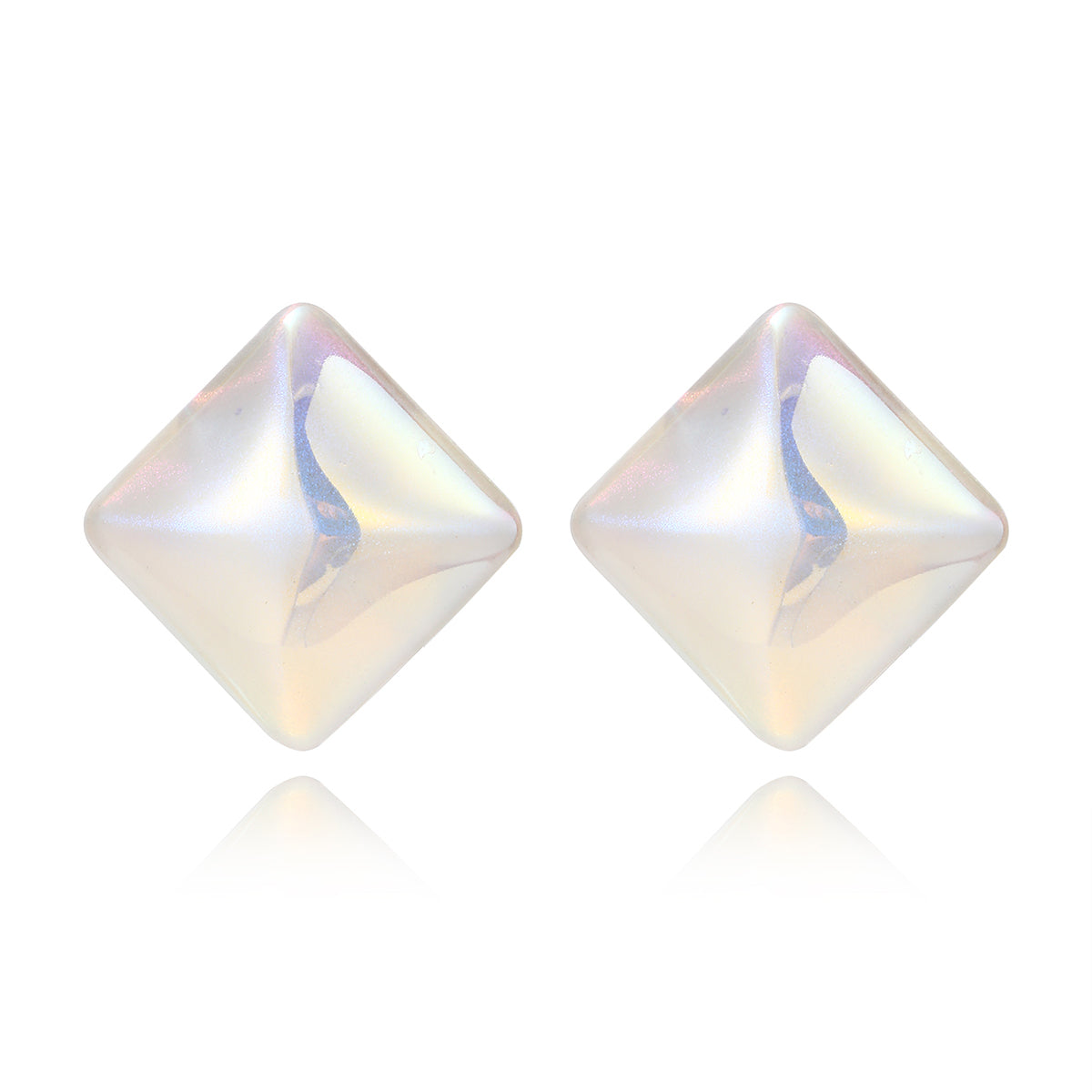 Pearl & Silver-Plated Rhombus Stud Earrings
