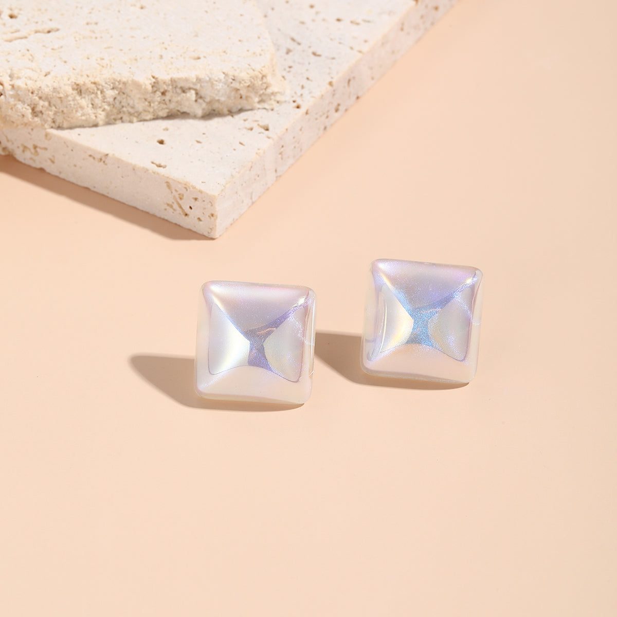Pearl & Silver-Plated Rhombus Stud Earrings