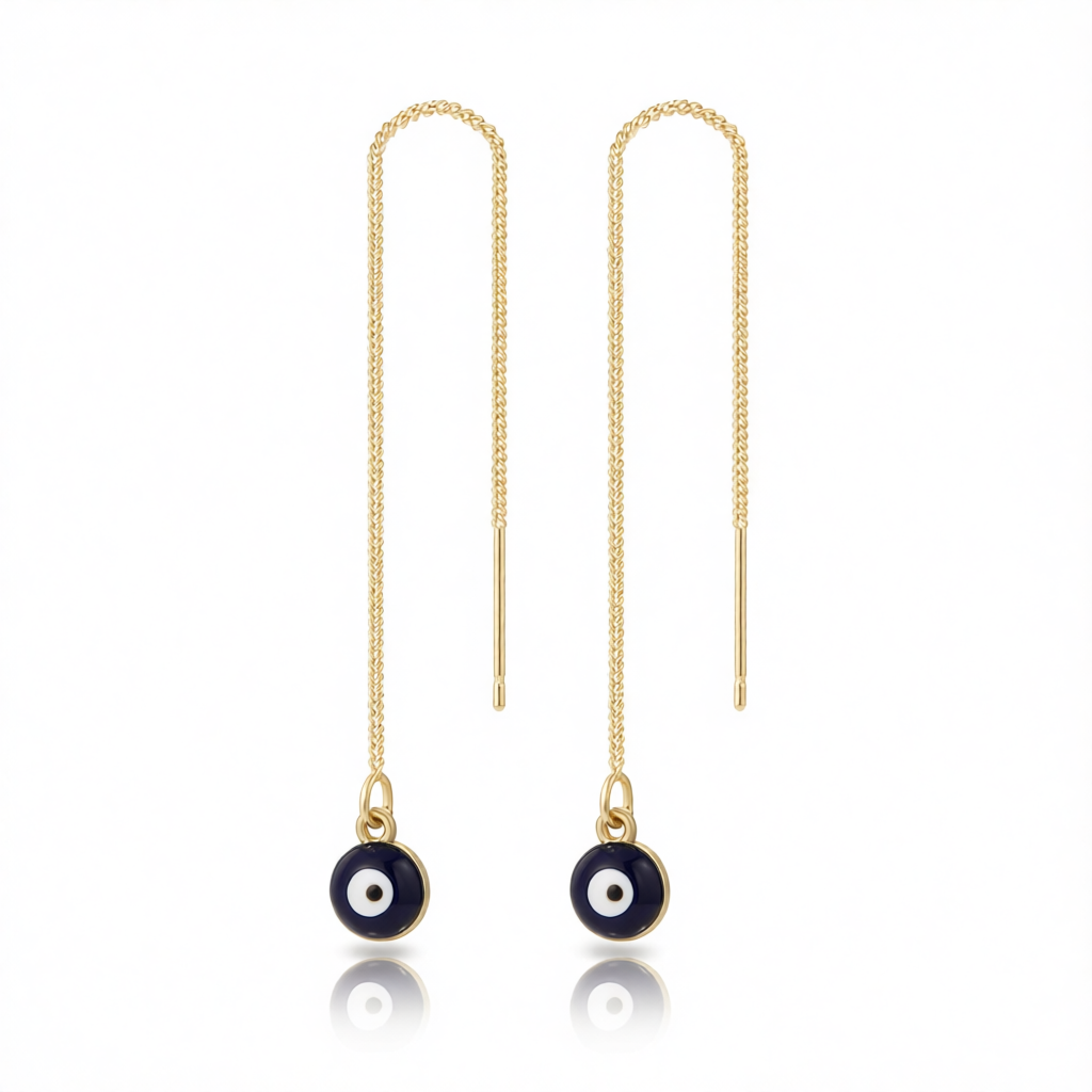 Black Enamel & 18K Gold-Plated Eye Ear Threaders