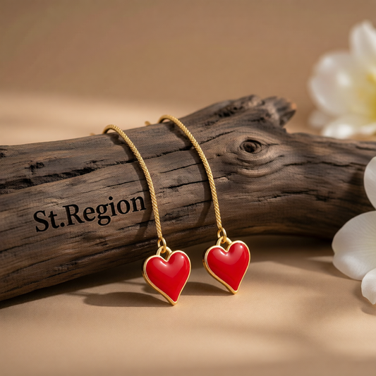 Red Enamel & 18K Gold-Plated Heart Threader Earrings