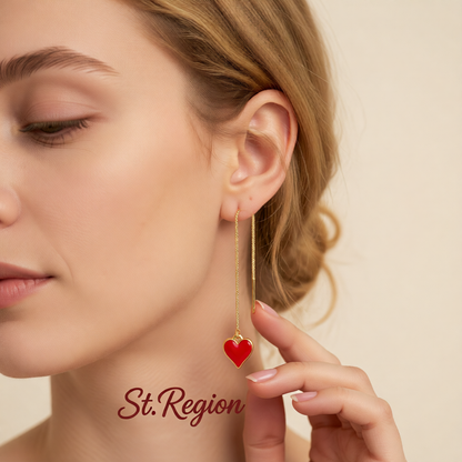 Red Enamel & 18K Gold-Plated Heart Threader Earrings