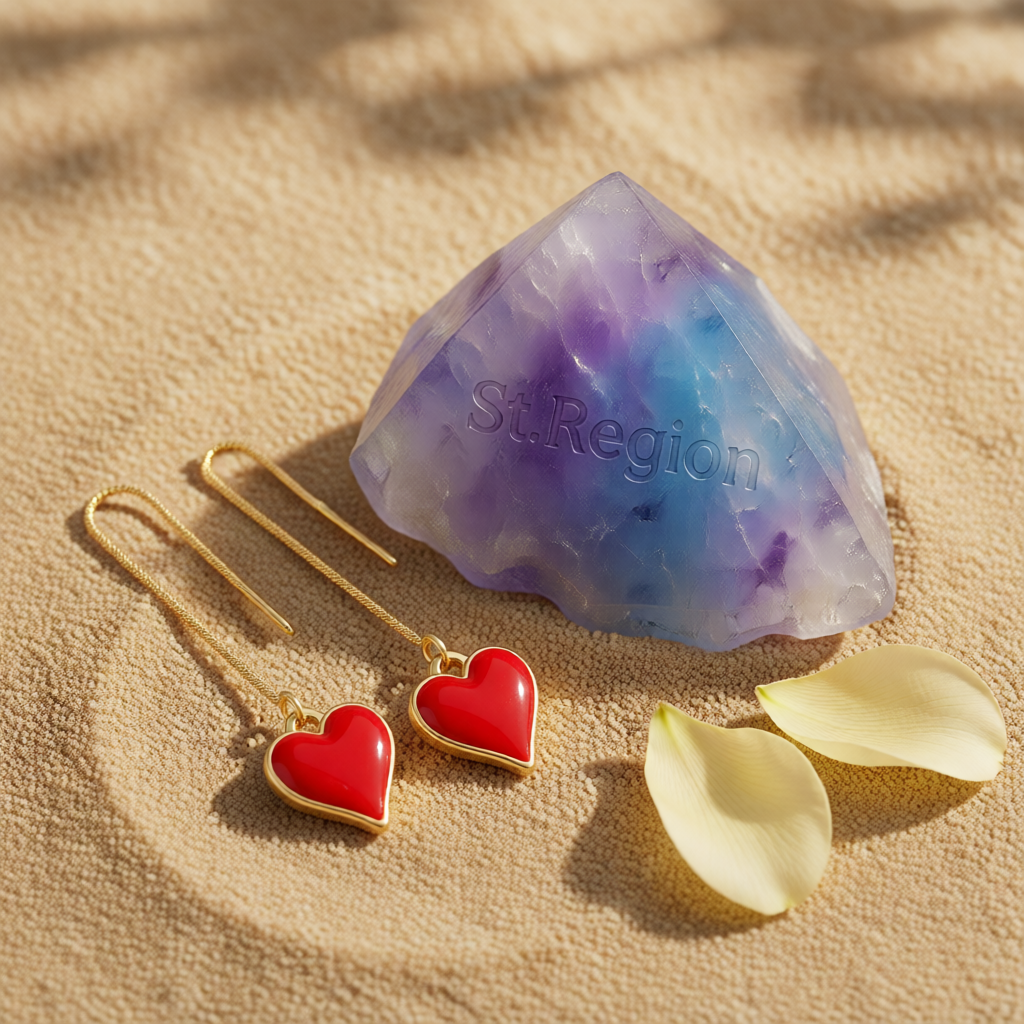 Red Enamel & 18K Gold-Plated Heart Threader Earrings
