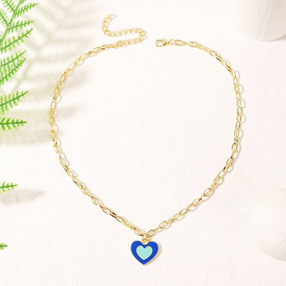 Blue Enamel and 18K Gold-Plated Heart Pendant Necklace, gold pendant necklace for women, detail close-up