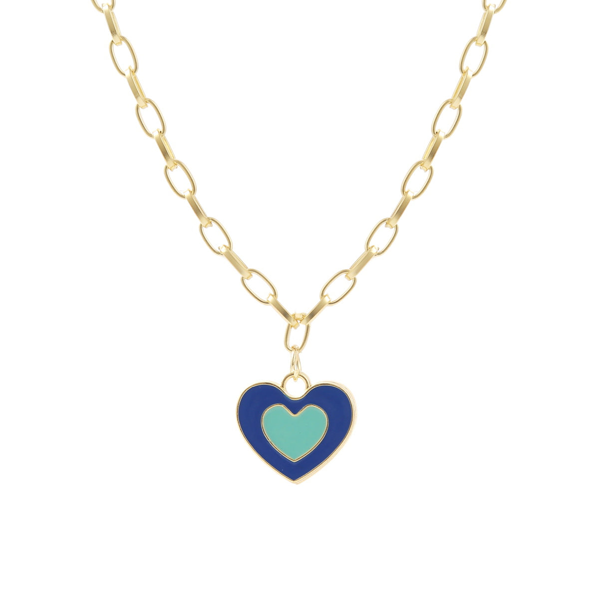 Blue Enamel and 18K Gold-Plated Heart Pendant Necklace, gold pendant necklace for women, lifestyle look