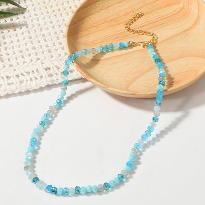 Blue Acrylic and 18K Gold-Plated Beads Chain Necklace, gold pendant necklace for women, vintage-inspired design, front view