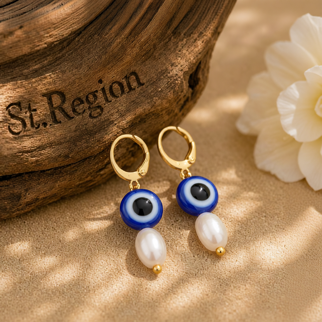 Pearl & Acrylic 18K Gold-Plated Eye Huggie Earrings