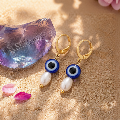 Pearl & Acrylic 18K Gold-Plated Eye Huggie Earrings