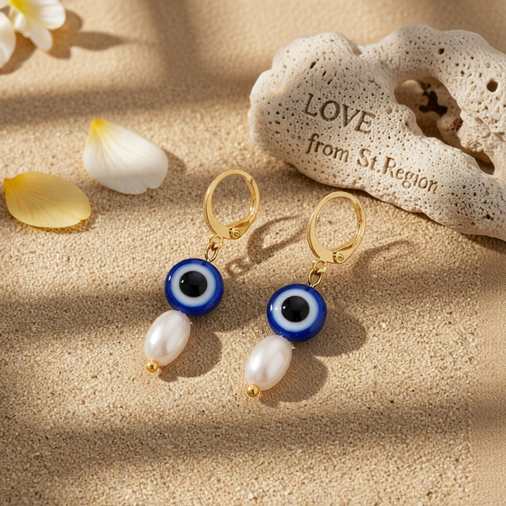 Pearl & Acrylic 18K Gold-Plated Eye Huggie Earrings