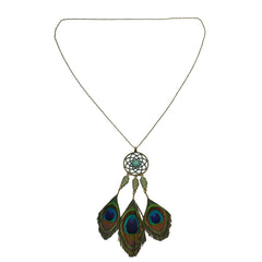 Turquoise & 18K Gold-Plated Peacock Feather Pendant Necklace