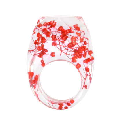 Dark Pink Dried Flower Ring, statement rings for women, botanical inspired, front view