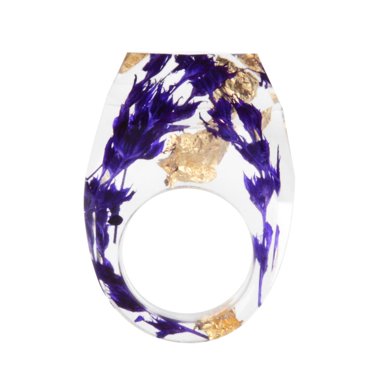 Purple Dried Flower Resin Ring, statement rings for women, dainty minimalist design, front view