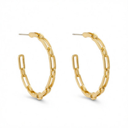 18K Gold-Plated Chain Hoop Earrings, gold hoop earrings for women, botanical inspired, side view