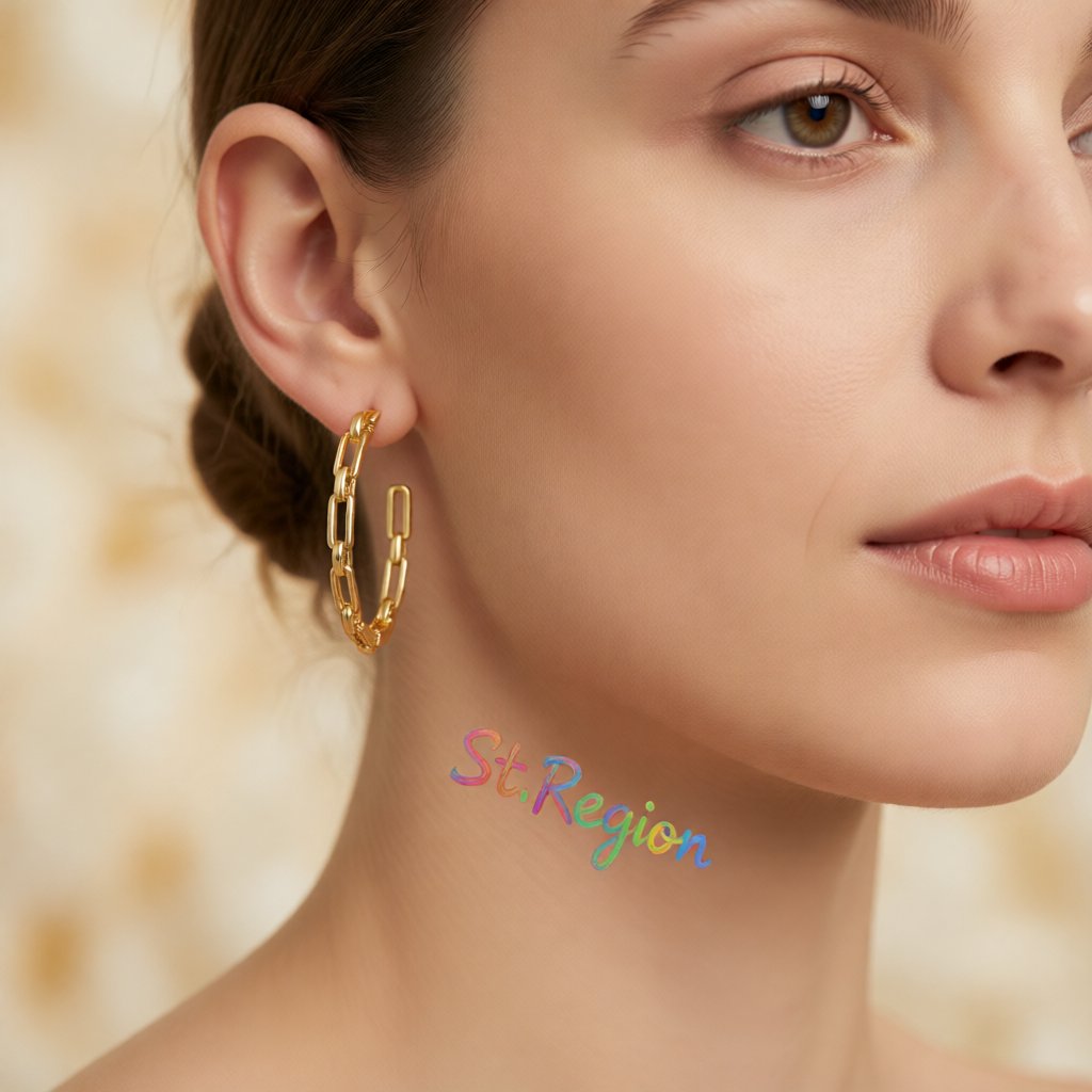 18K Gold-Plated Chain Hoop Earrings, gold hoop earrings for women, botanical inspired, styled look