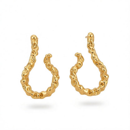 18K Gold-Plated Textured Free-Form Hoop Earrings, gold stud earrings for women, everyday style, side view
