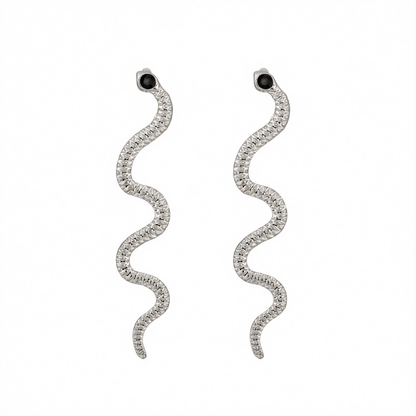 Cubic Zirconia & Silver-Plated Snake Dangle Earrings