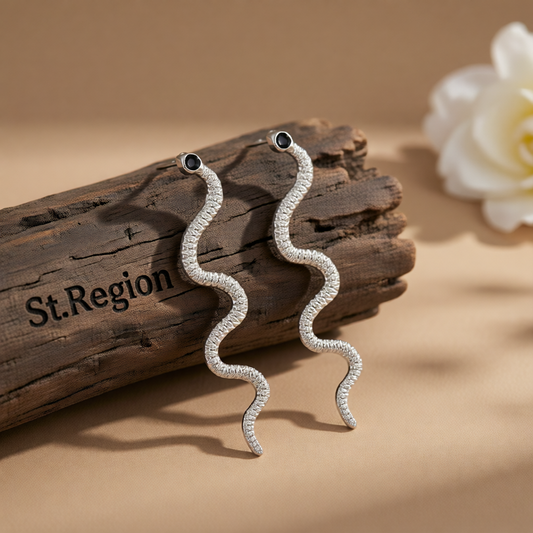 Cubic Zirconia & Silver-Plated Snake Dangle Earrings