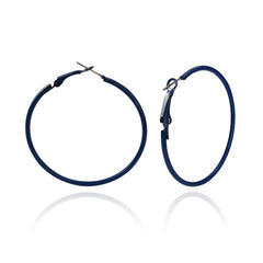 Navy Enamel & Silver-Plated Hoop Earrings