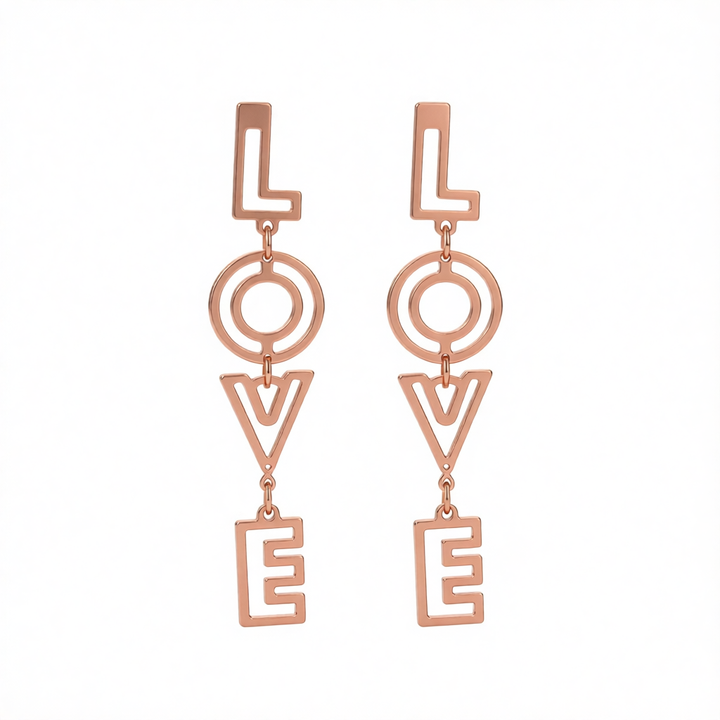 18K Rose Gold-Plated 'Love' Openwork Drop Earrings