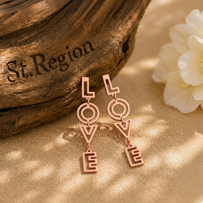 18K Rose Gold-Plated 'Love' Openwork Drop Earrings