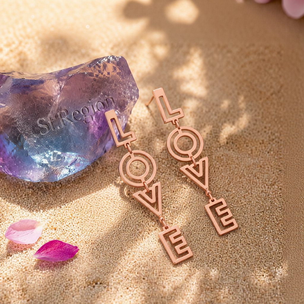 18K Rose Gold-Plated 'Love' Openwork Drop Earrings