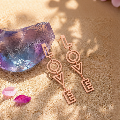 18K Rose Gold-Plated 'Love' Openwork Drop Earrings