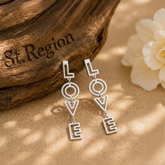 Silver-Plated 'Love' Openwork Drop Earrings