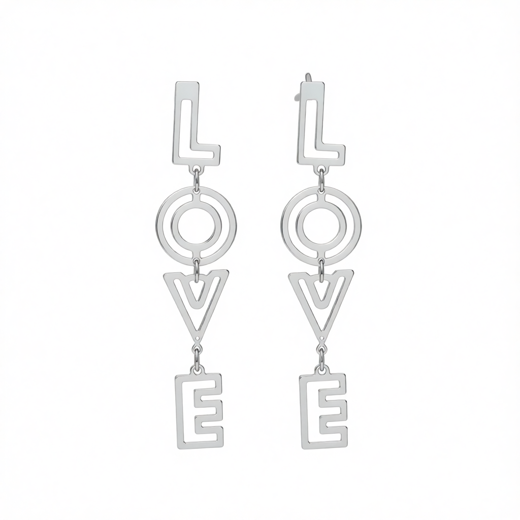 Silver-Plated 'Love' Openwork Drop Earrings