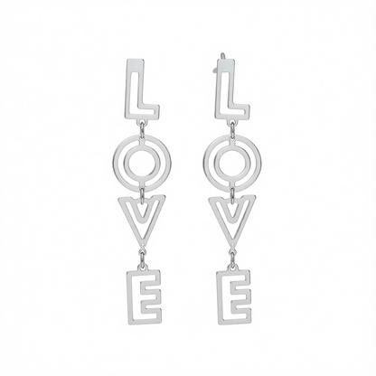 Silver-Plated 'Love' Openwork Drop Earrings