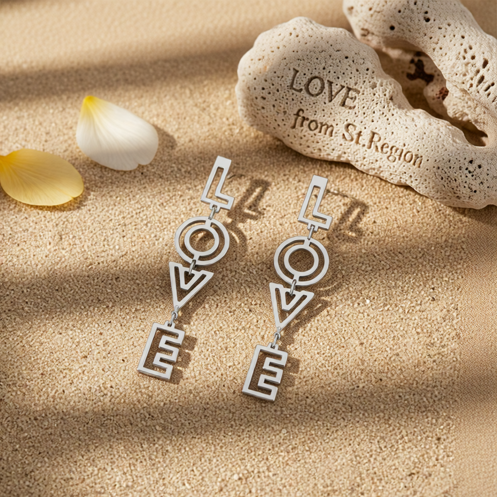 Silver-Plated 'Love' Openwork Drop Earrings