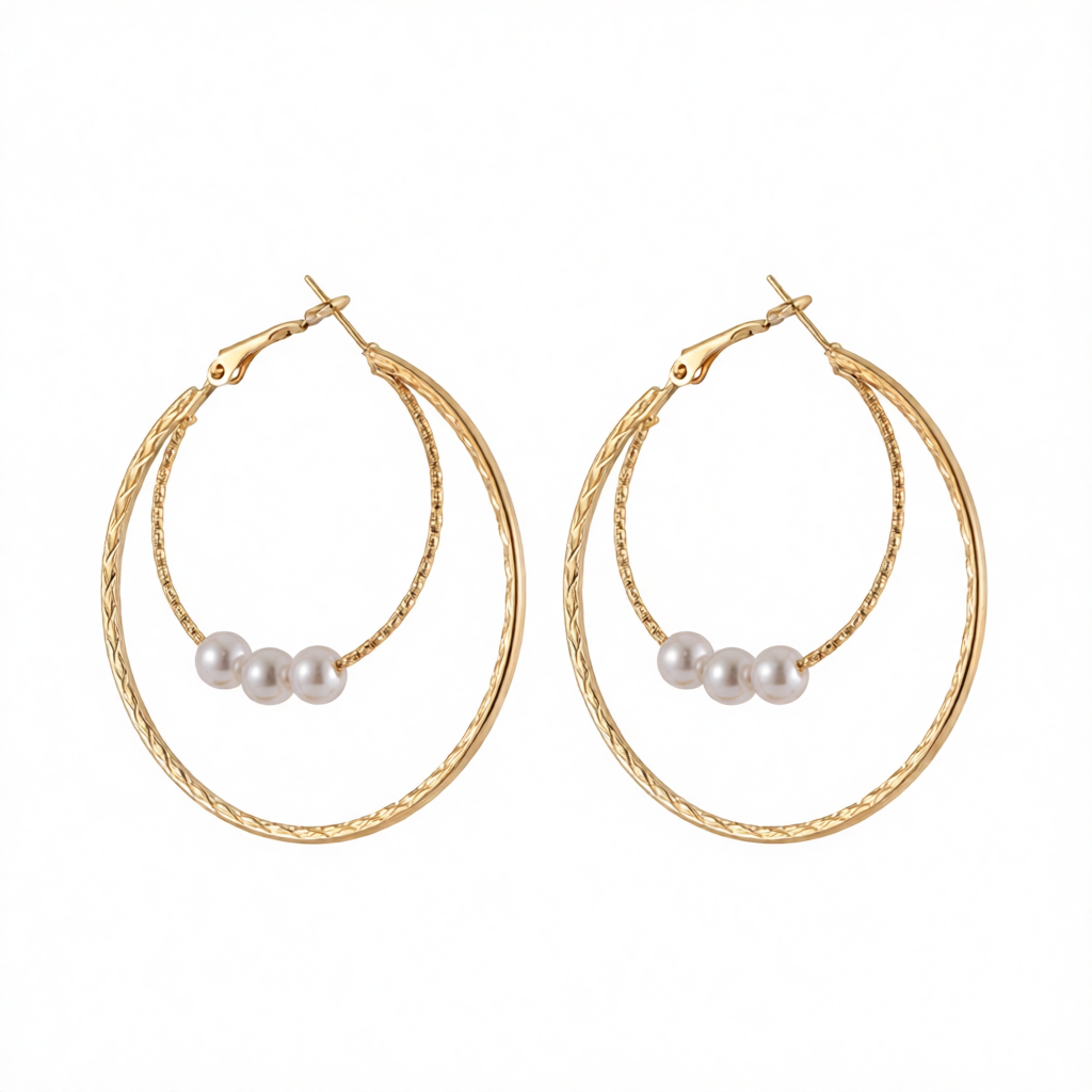 Pearl & 18K Gold-Plated Double Hoop Earrings