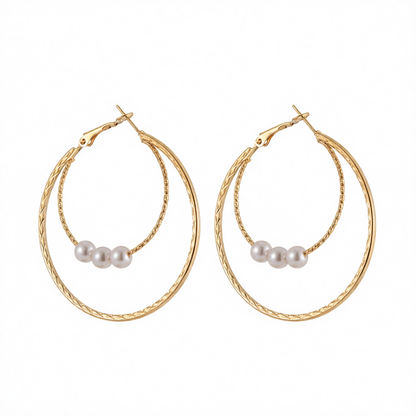 Pearl & 18K Gold-Plated Double Hoop Earrings
