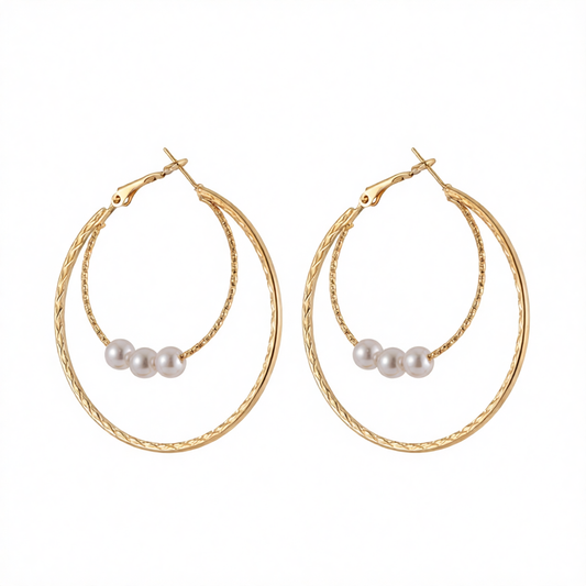 Pearl & 18K Gold-Plated Double Hoop Earrings