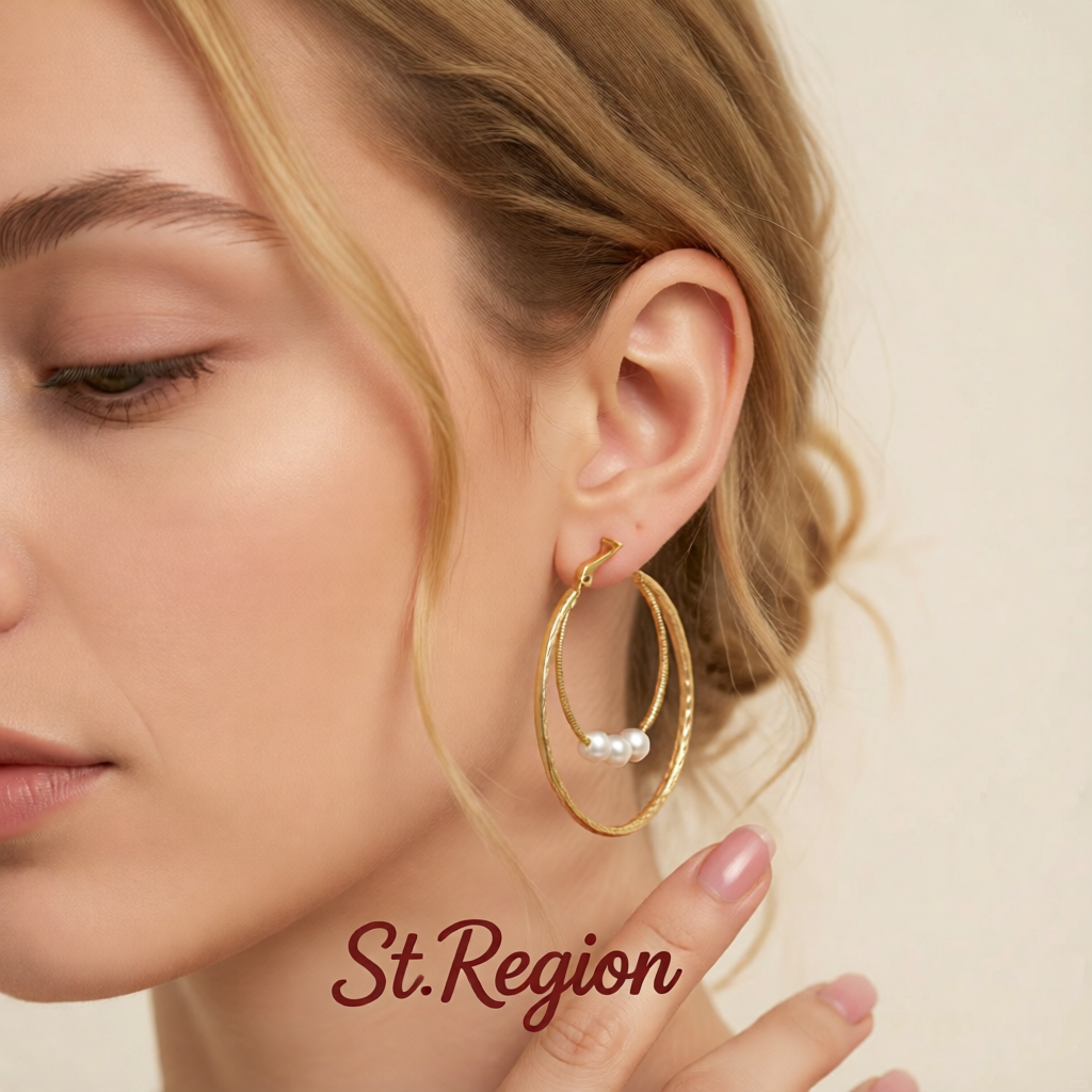 Pearl & 18K Gold-Plated Double Hoop Earrings