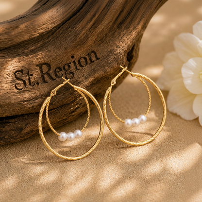 Pearl & 18K Gold-Plated Double Hoop Earrings