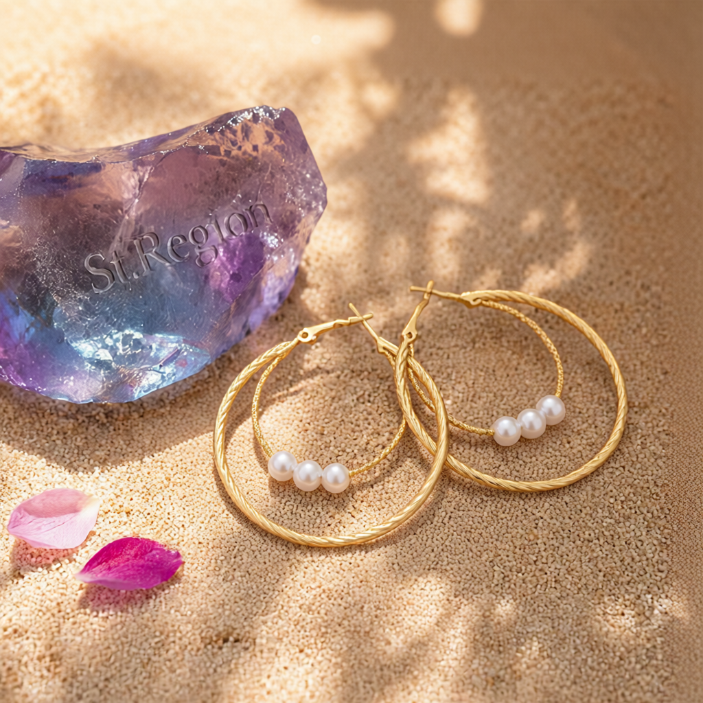 Pearl & 18K Gold-Plated Double Hoop Earrings