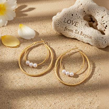Pearl & 18K Gold-Plated Double Hoop Earrings