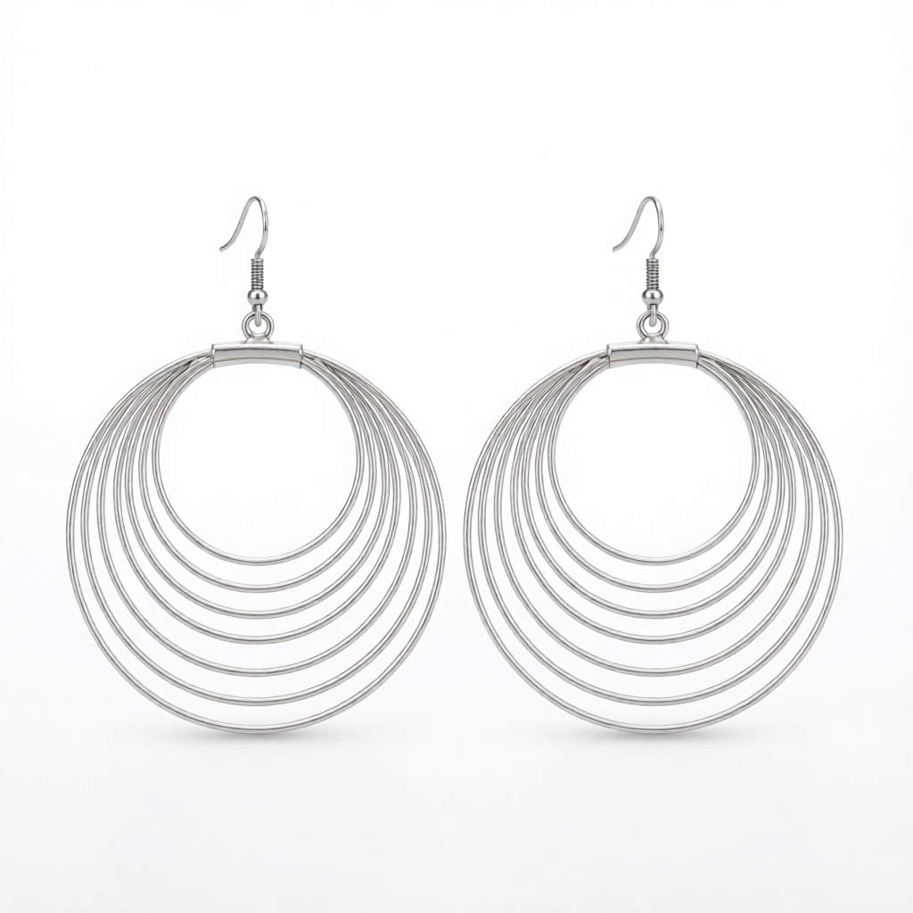 Silver-Plated Layered Hoop Drop Earring