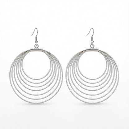 Silver-Plated Layered Hoop Drop Earring