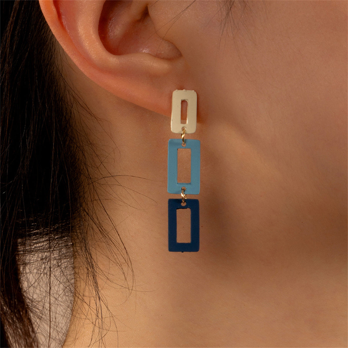 Blue Multicolor & 18K Gold-Plated Rectangle Drop Earrings