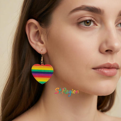 Acrylic and 18K Gold-Plated Rainbow Heart Drop Earrings, gold drop earrings for women, botanical inspired, styled look