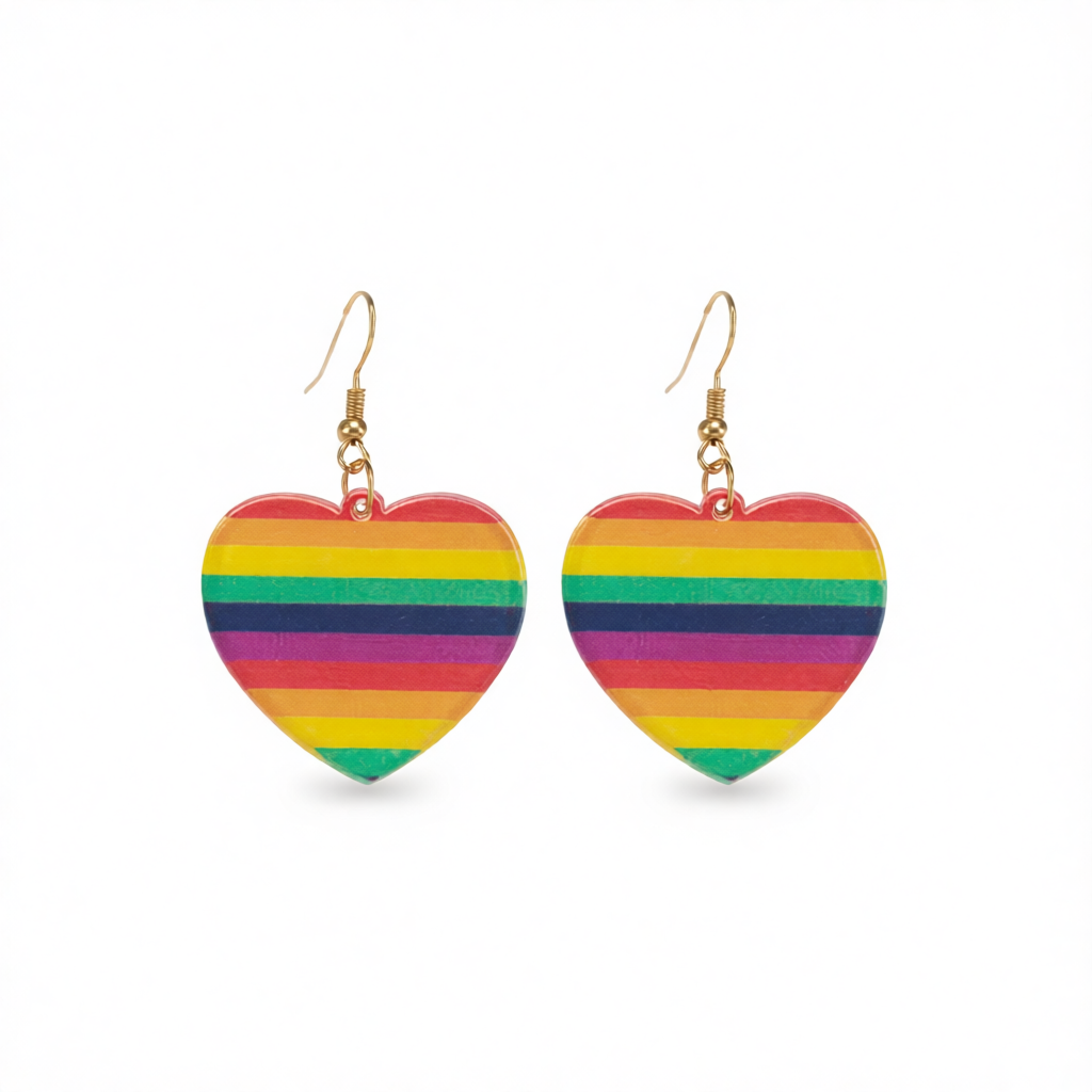 Acrylic & 18K Gold-Plated Rainbow Heart Drop Earrings