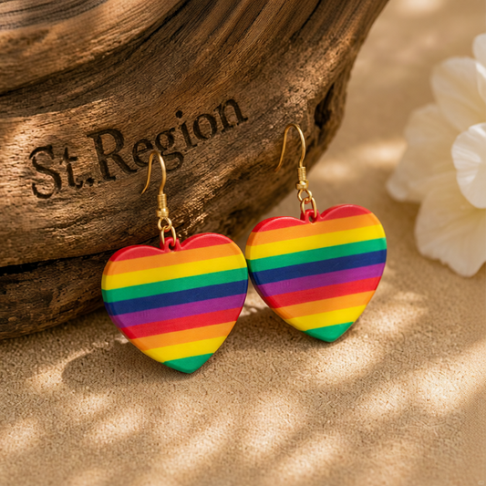 Acrylic & 18K Gold-Plated Rainbow Heart Drop Earrings