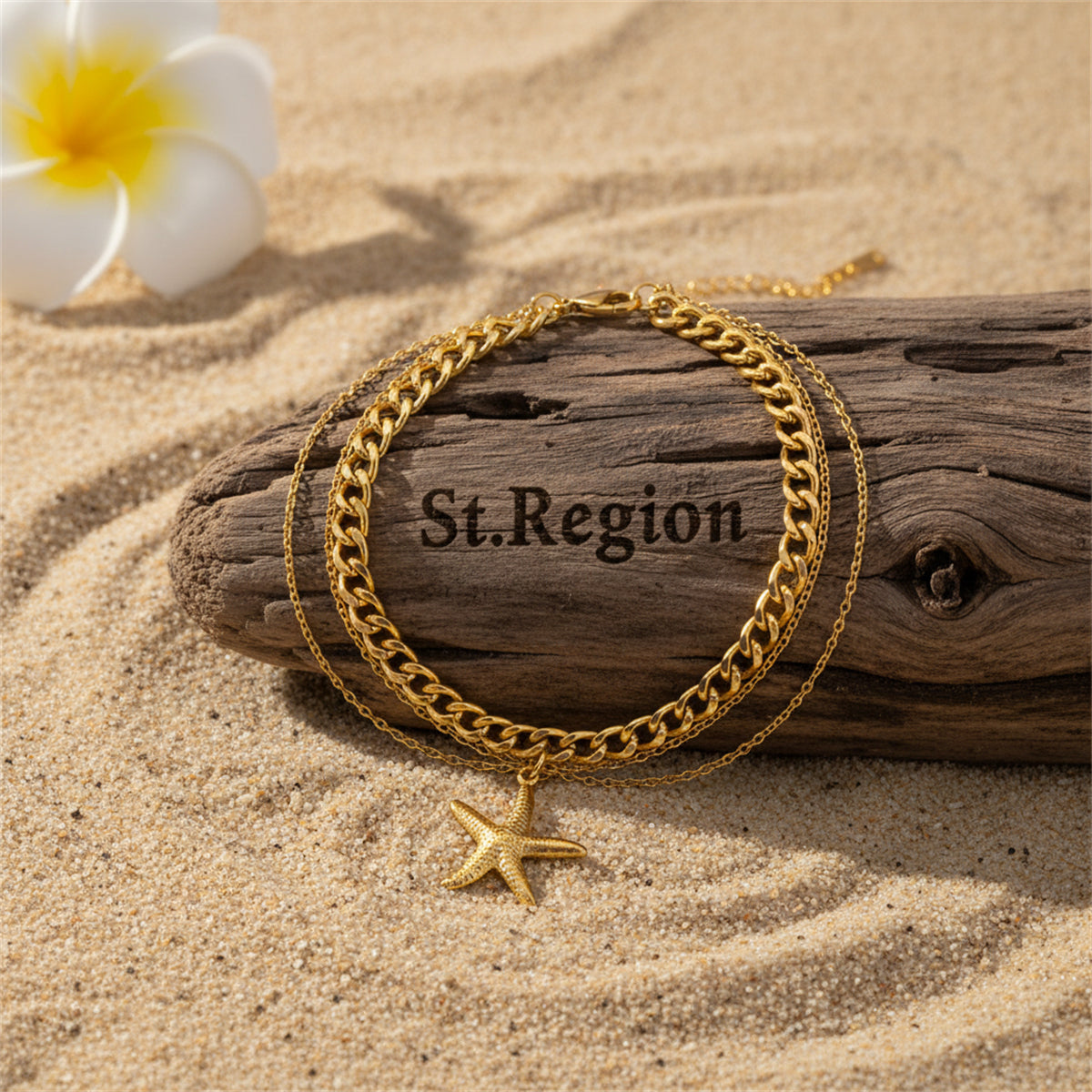 Goldtone Starfish Charm Layered Anklet - Street Region