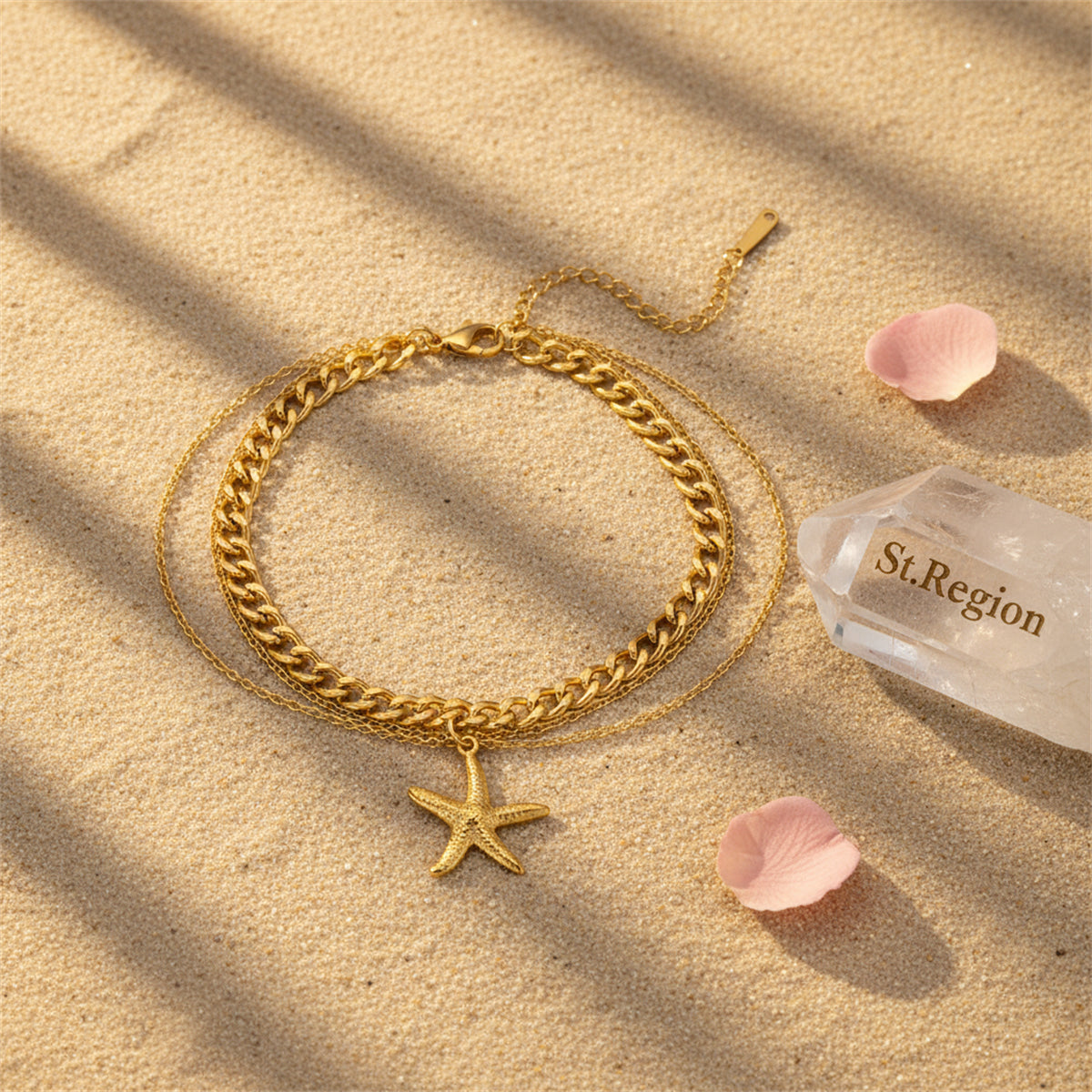Goldtone Starfish Charm Layered Anklet - Street Region